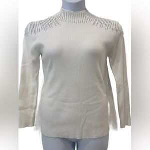 Lola B White Knit Cold Shoulder Embellished knit top, Large